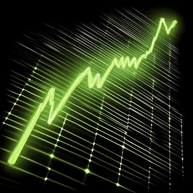 Photo green line graph on black grid background