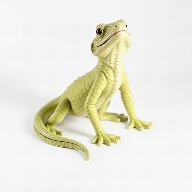 Photo a green lizard figure with a red nose and a white background