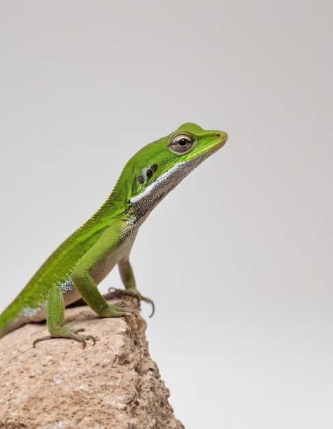 Photo a green lizard is sitting on a rock