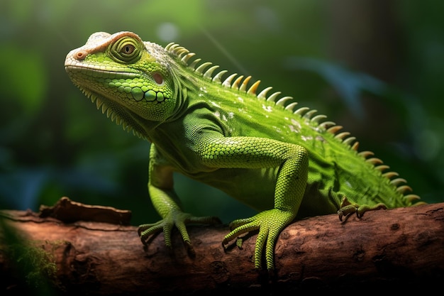 Photo green lizard perched on branch