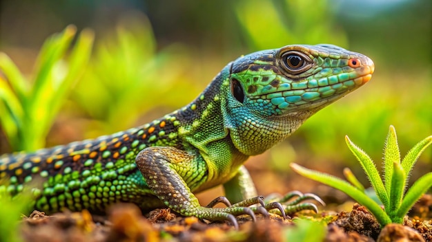 a green lizard with a hole in its head and a hole in the middle