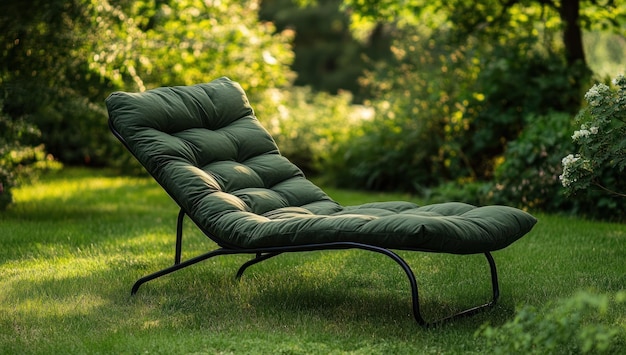 Photo green lounger in a lush garden