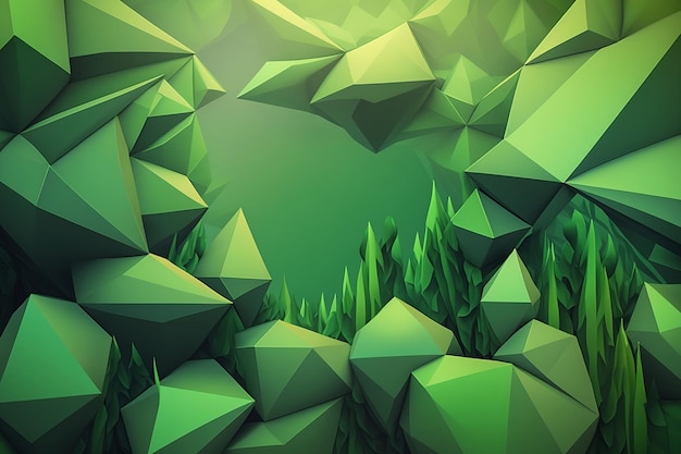 A green low poly landscape with a green background and a green triangle.