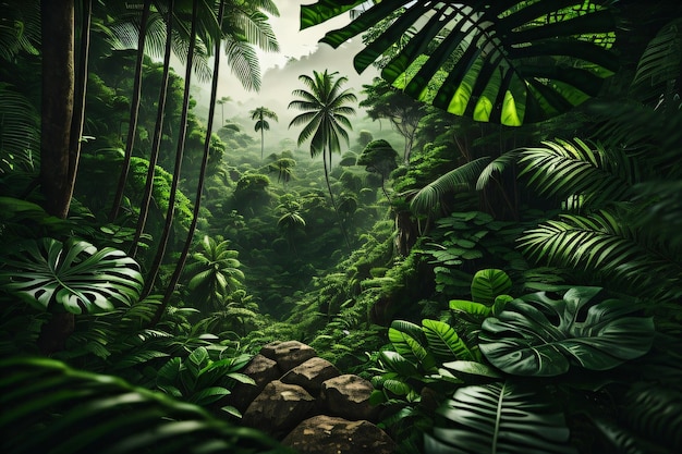 Green Lush Jungle Background Path To The Green Forest Wallpaper Background With Generative Ai