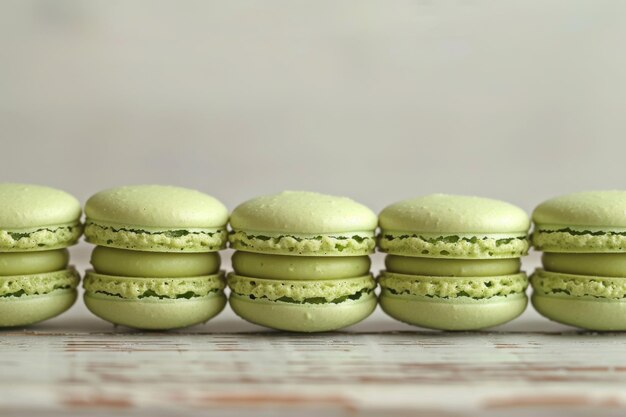 Photo green macarons in a row