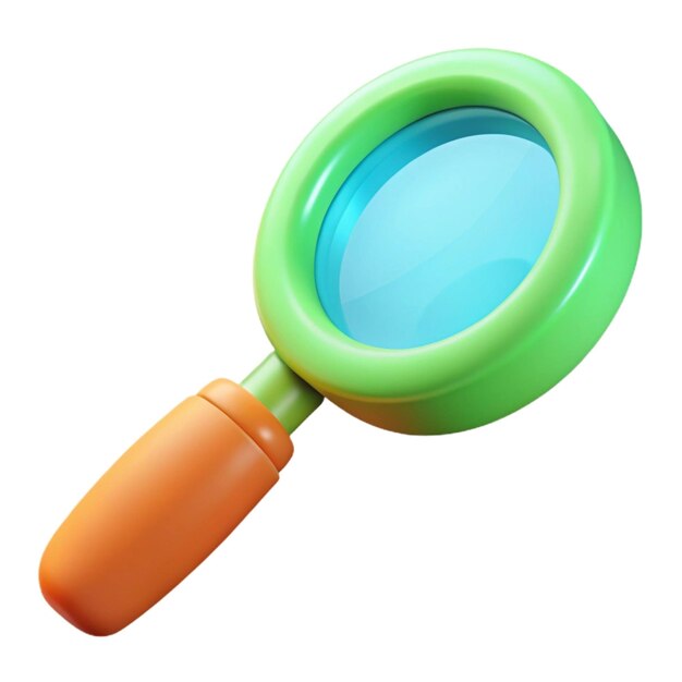 a green magnifying glass with a blue handle