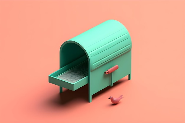 A green mailbox with a bird in the middle of it