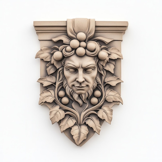 Green Man Sculpture on White Wall