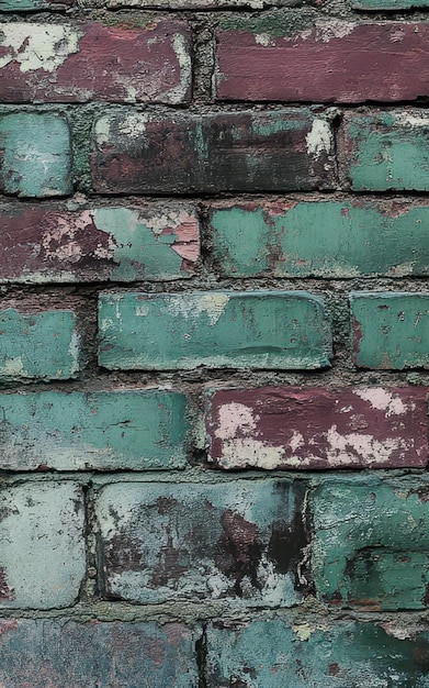 Photo green and maroon colored brick wall texture