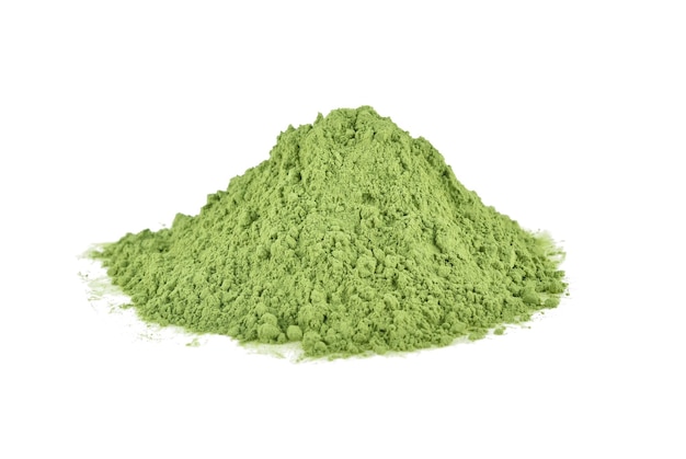 green matcha powder isolated on white background