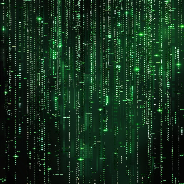 Photo green matrix background computer generated abstract binary code vector illustration