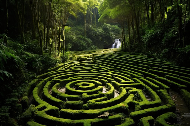 Photo green maze in forest green maze in the jungle maze wallpaper mysterious forest background fantasy forest mystical forest background ai generative