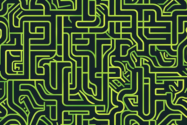 a green maze with a yellow line that says