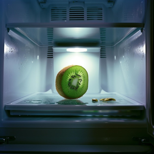 a green melon with a green melon on the inside of it