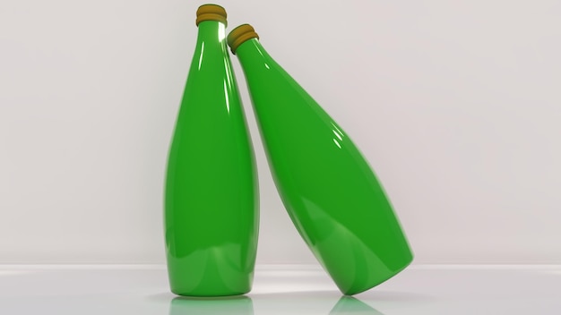 Green mineral bottle mockup 3d illustration