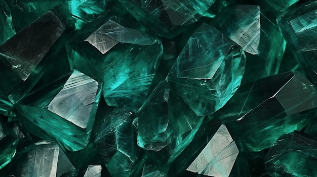 a green mineral is surrounded by green gems