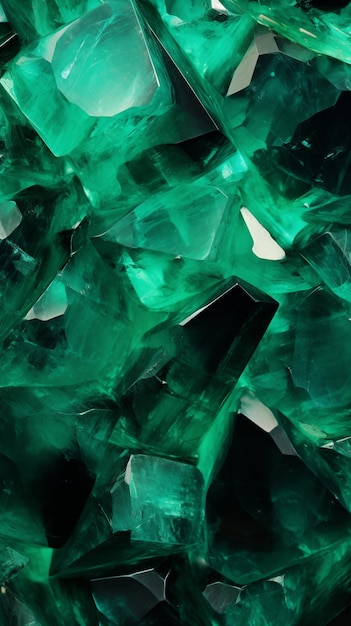 a green mineral is surrounded by green gems