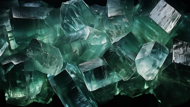 a green mineral is surrounded by green gems