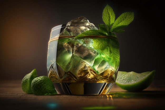 Green mojito cocktail Illustration Generative AI