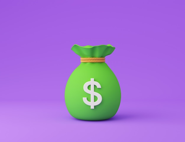 Green Money Bag on violet background