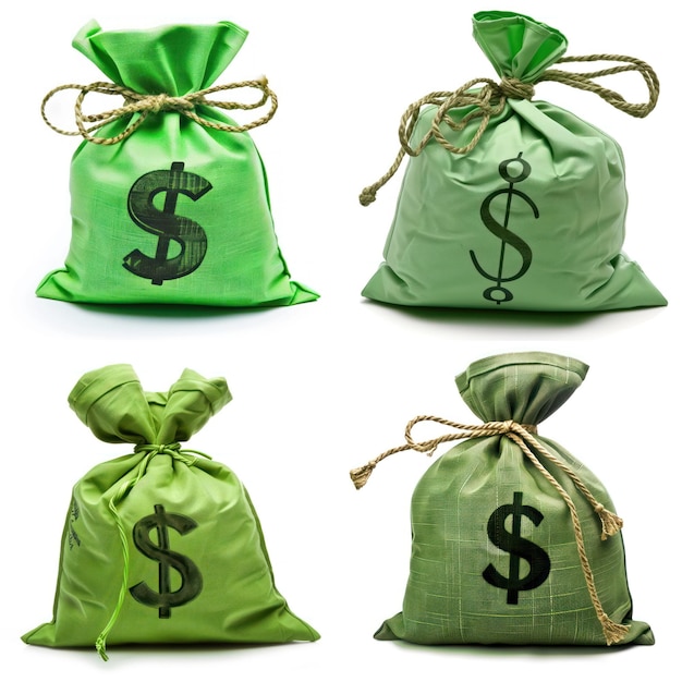 green money bag on white background