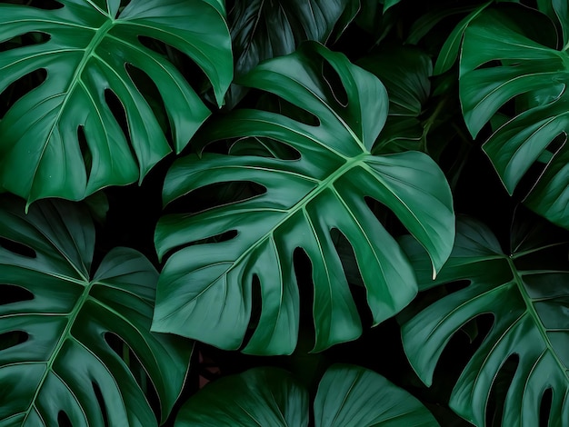 Green Monstera Leaves Pattern Background Exotic Foliage Decoration Design