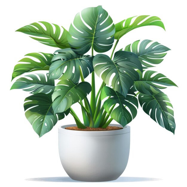 Green Monstera Plant in a Concrete Pot