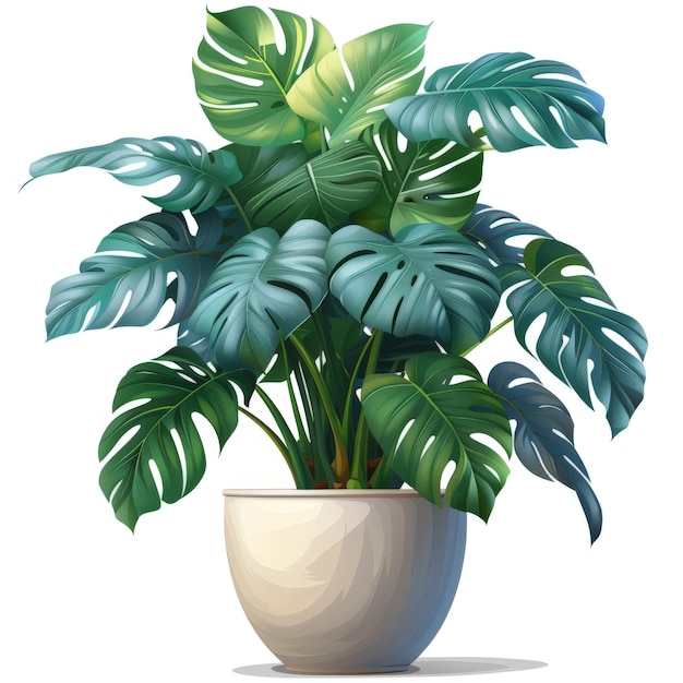 Green Monstera Plant in a Concrete Pot