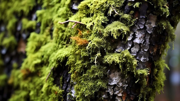 Photo green moss on the bark of a tree generative ai illustrations