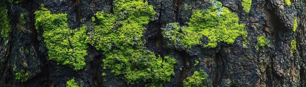 Green Moss on Bark of Tree Realistic Photo