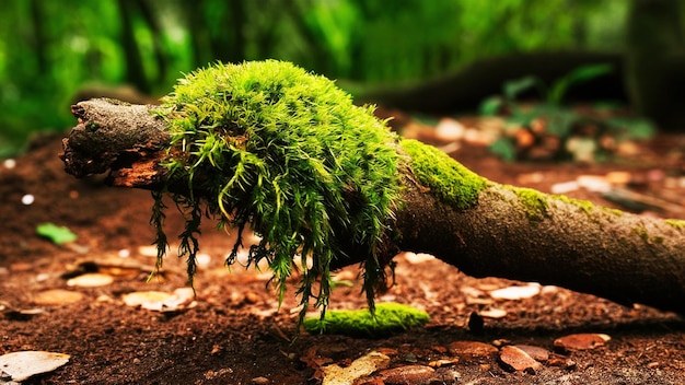 A green moss covered log