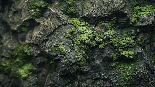 Photo green moss covered rock texture closeup shot