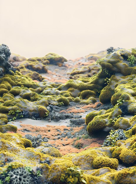 Photo green moss covering rocks and sand