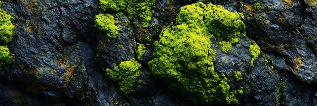 Green Moss Growing On Dark Grey Rock Illustration