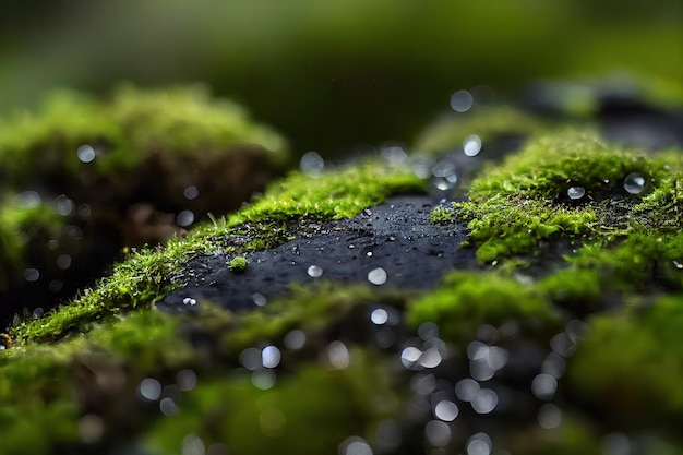 Green moss macro view with selective focus