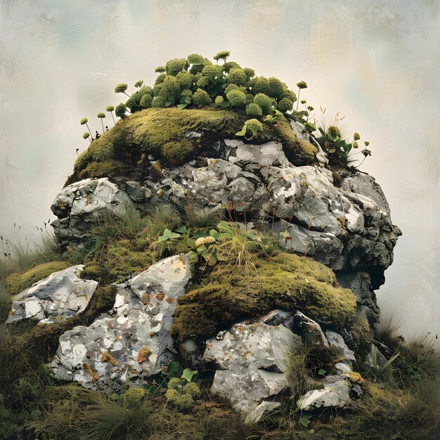 Green Moss and Rocks in the Mountain