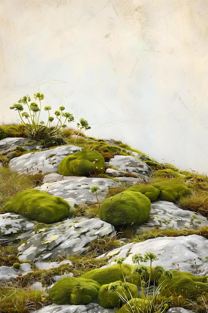 Green Moss on Rocks in a Natural Setting