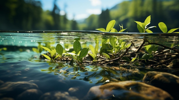 green moss in water