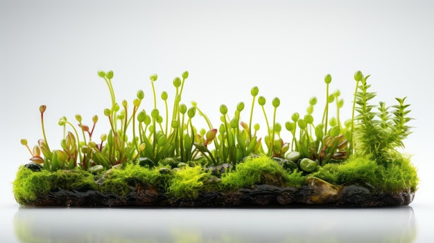 green moss with small grass on white background