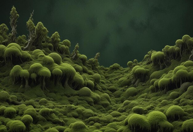 a green mossy landscape with moss growing on the top