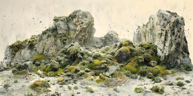 Green Mossy Rock Formations in Nature