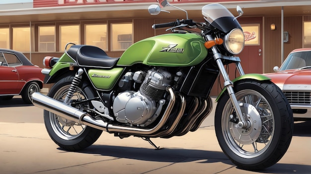 a green motorcycle with the word honda on the side