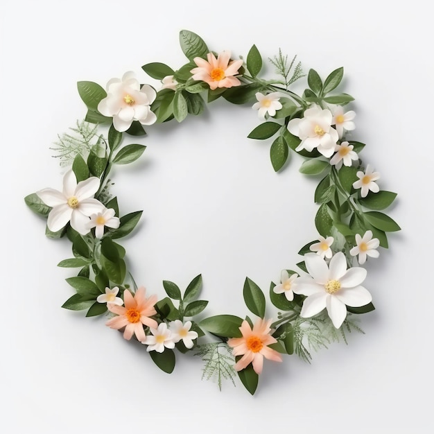 Green natural wreath on white Illustration AI GenerativexA