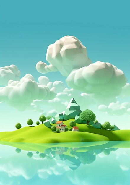 Photo green nature cartoon style 3d rendering