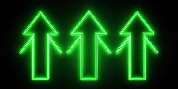 Photo green neon arrows on black background pointing upward