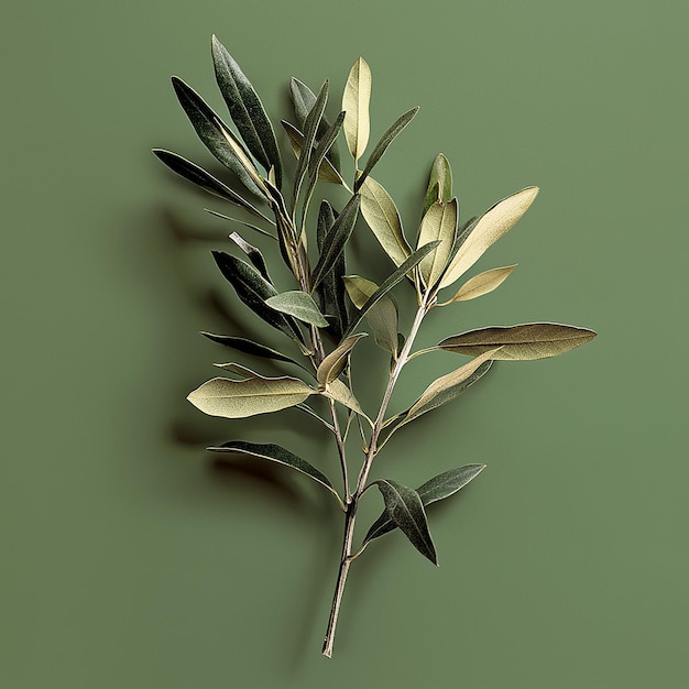 a green olive tree on a green background with a branch that has olives on it