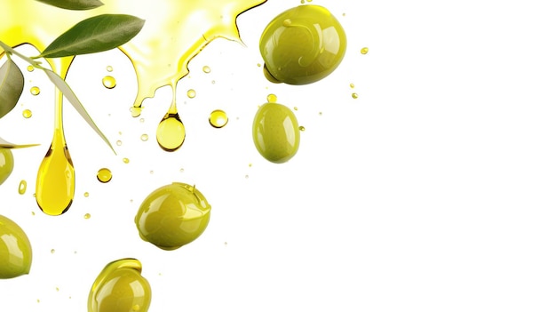 Photo green olives and olive oil splash