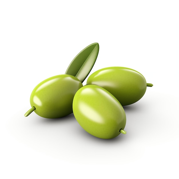 green olives with leaves isolated on white background