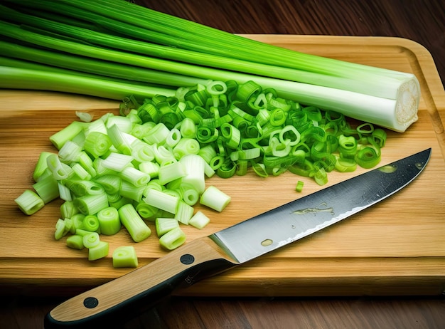 Green onion isolated on cutting board