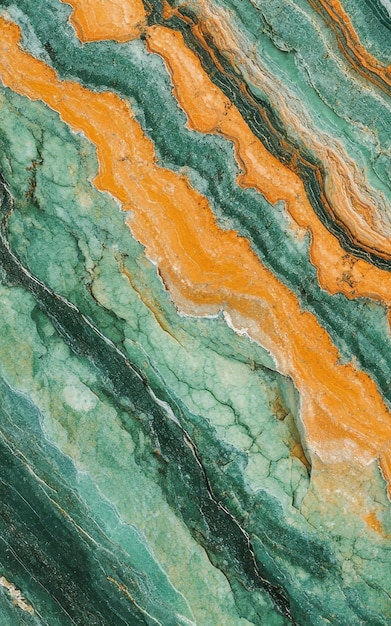 Photo green and orange colored banded gneiss texture